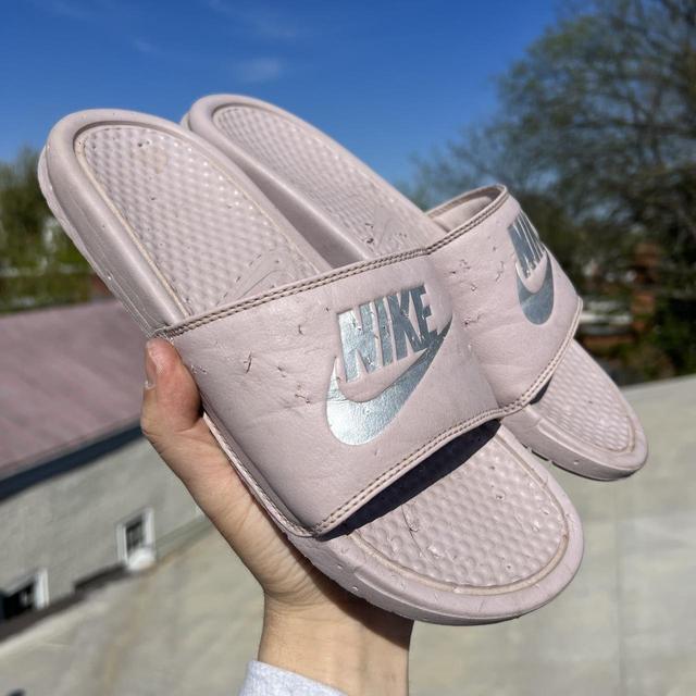 Nike Slides Particle Rose size W10 Worn and chewed Depop