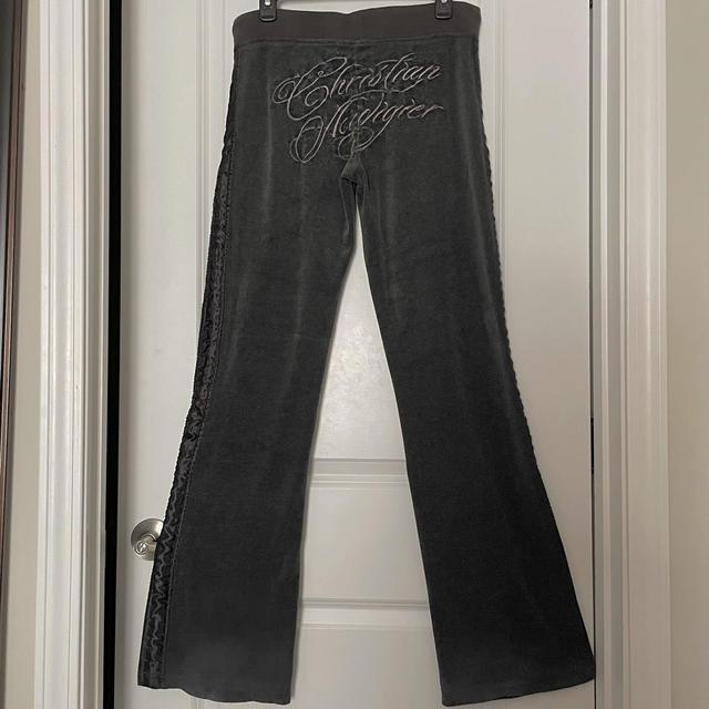 Vintage y2k 2000s Christian Audigier Velour Flare Depop