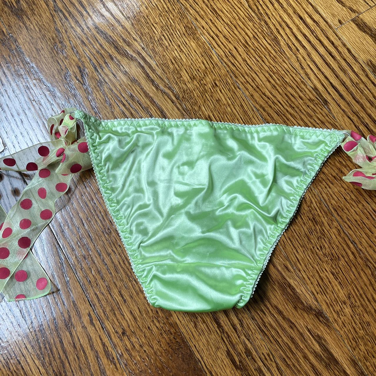 Y2K green satin panties Bows on side size small,... - Depop