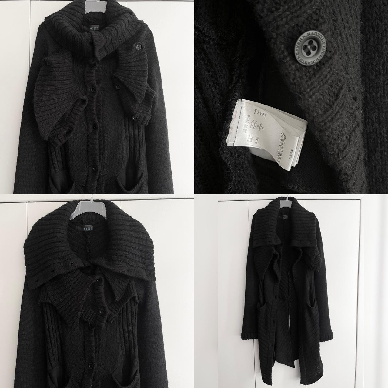 h.NAOTO SEVEN black high collar knit long coat...