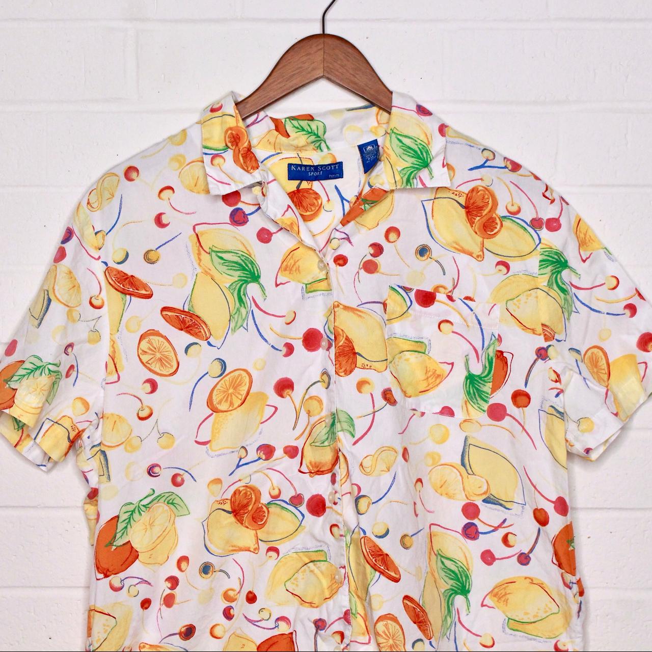 Vintage Karen Scott button up assorted fruit blouse.... - Depop