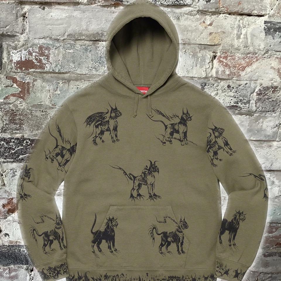 New Supreme Animal hoodie SS20, Light olive, 100%...