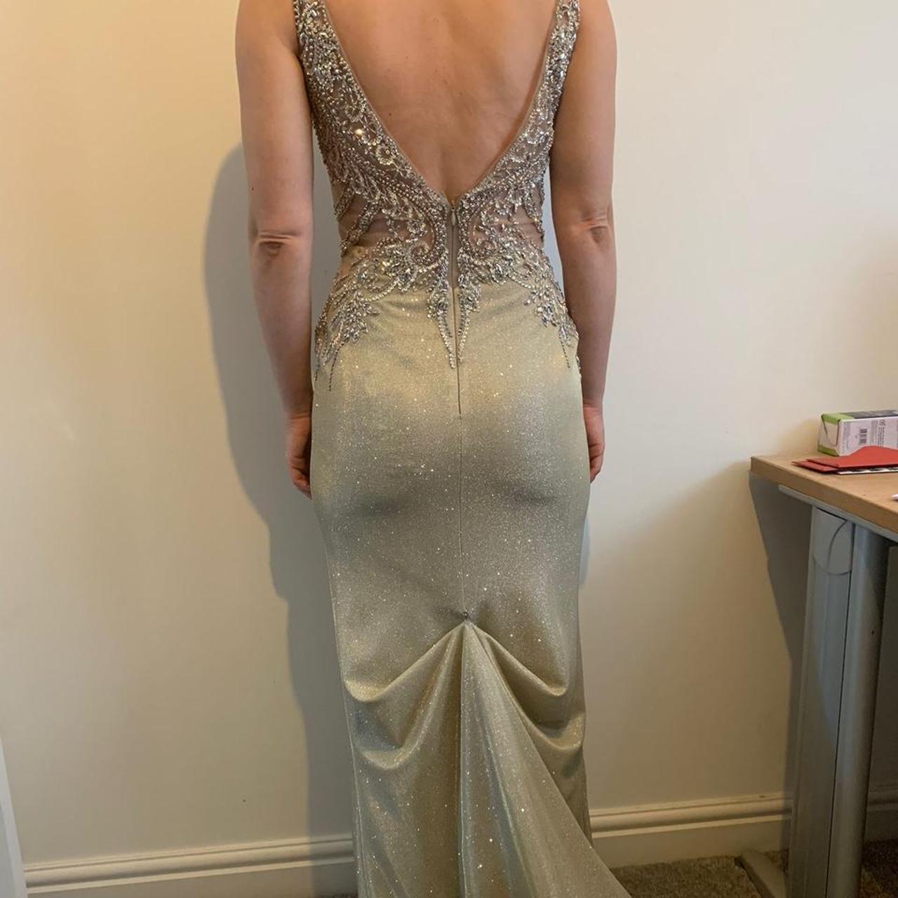 Beautiful pale gold shimmery MoriLee prom/evening... - Depop