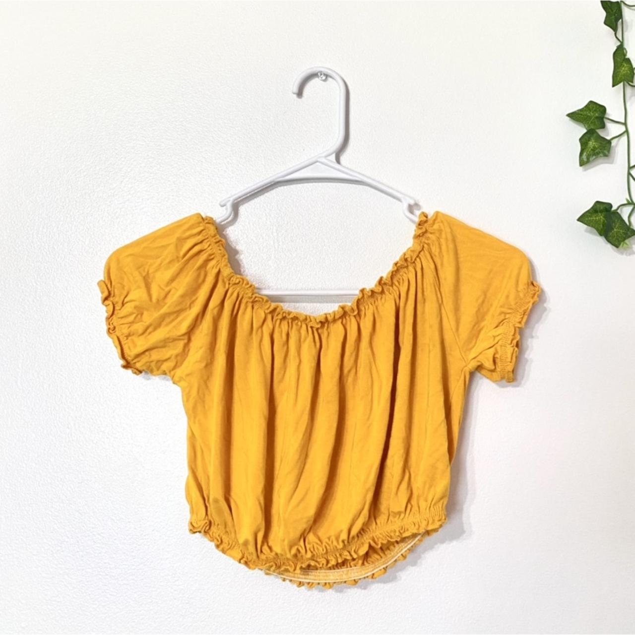 Off the shoulder bright yellow crop top. The blurry... Depop