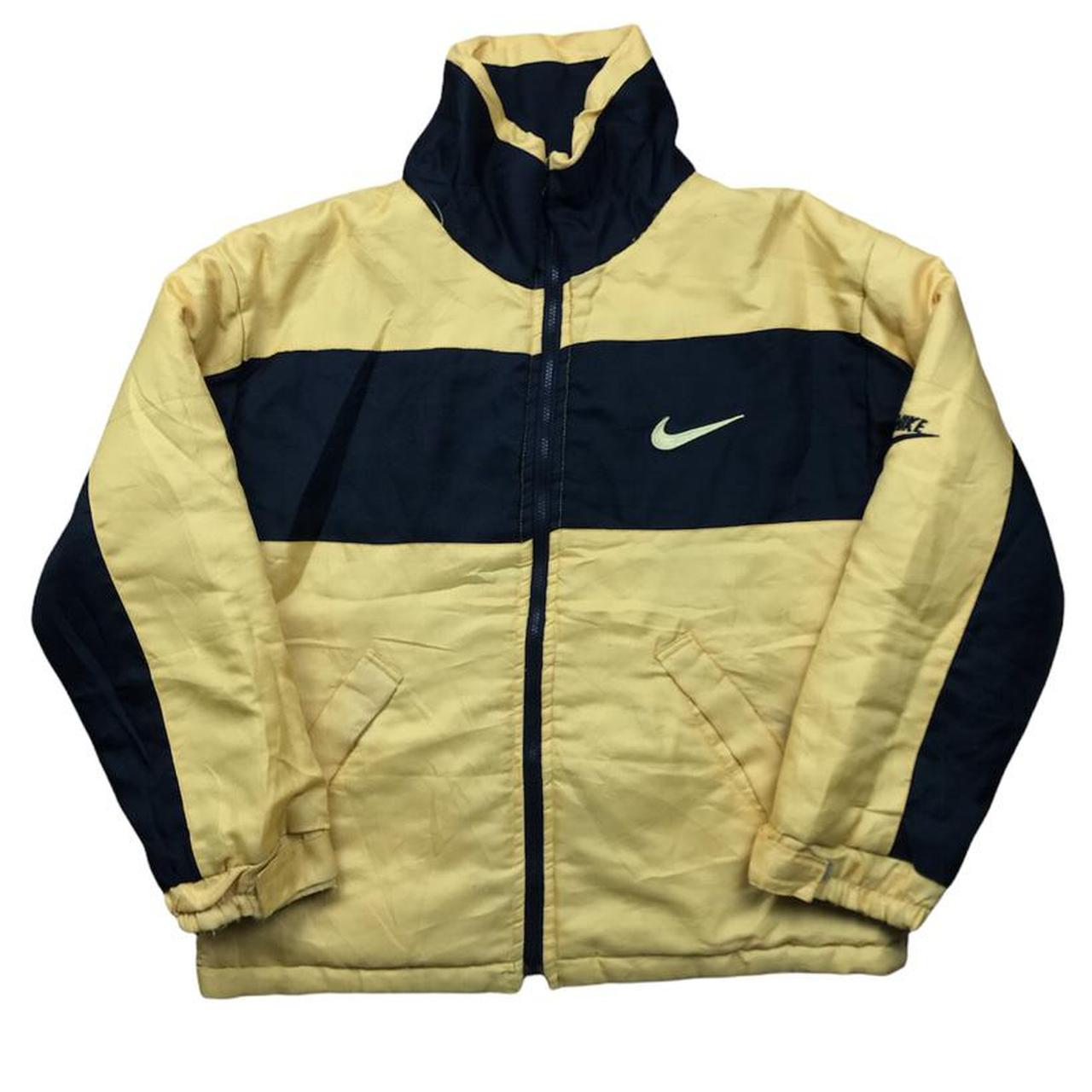 Nike Padded Jacket in Yellow and Black with big... - Depop