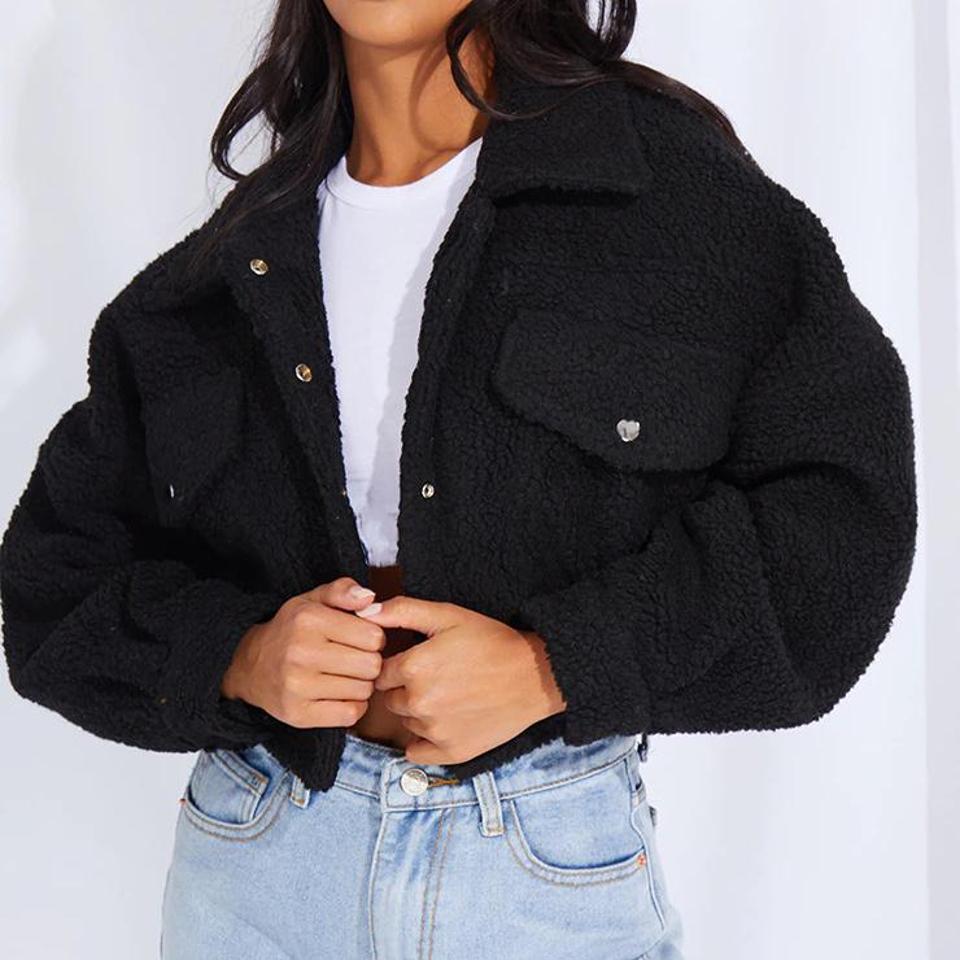 black cropped borg trucker jacket