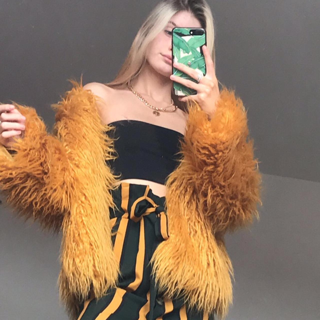 New look sale mustard fur coat