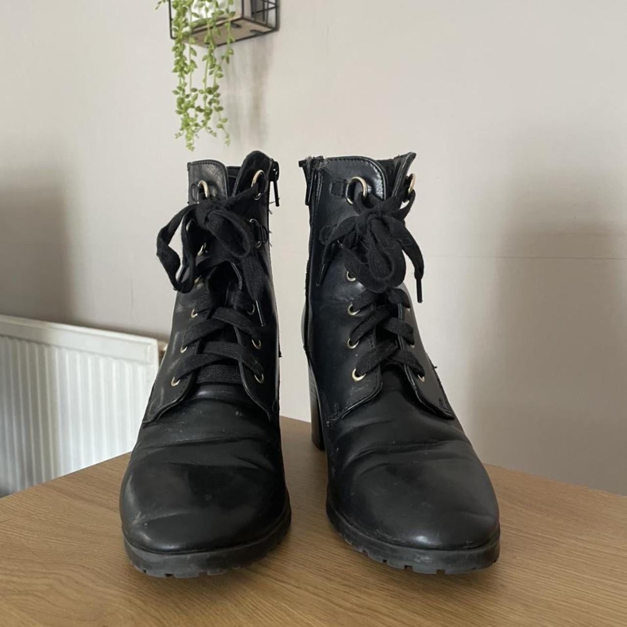 •women’s debenhams black heeled boots •Debenhams -... - Depop
