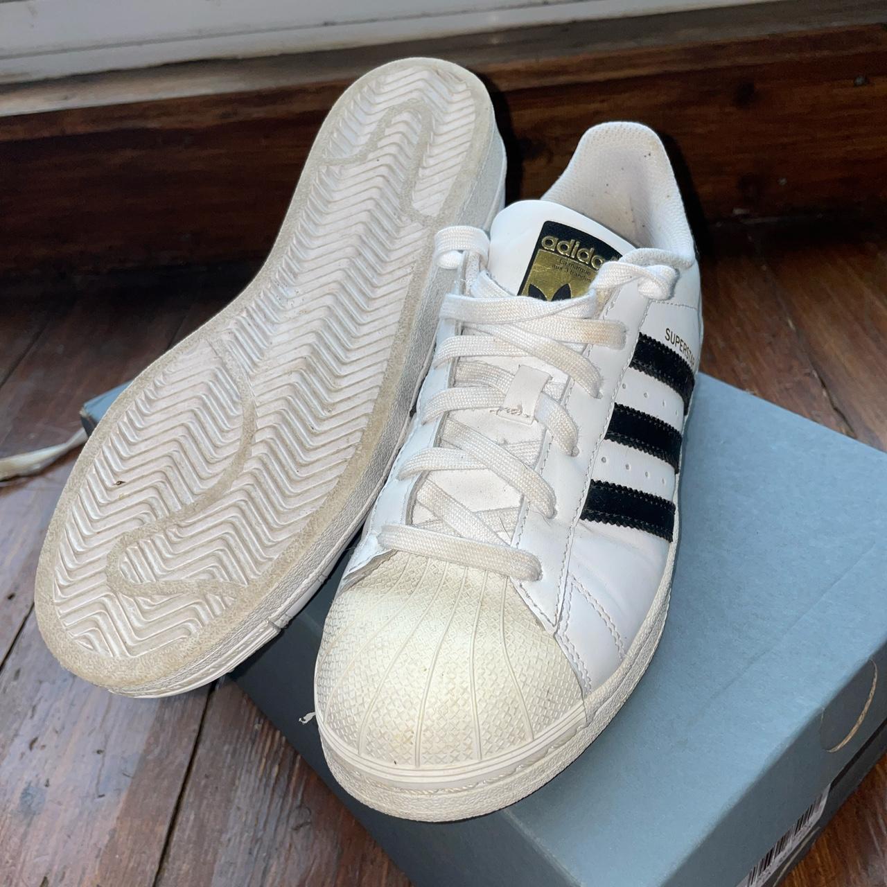 Size 5 Black and white adidas #superstars Worn but... - Depop