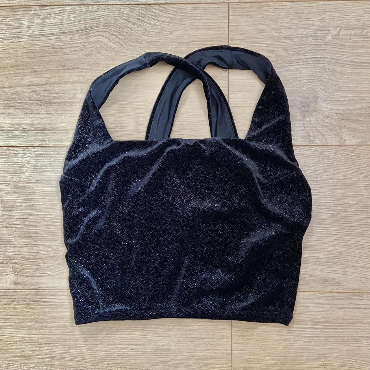 Black velvet feel glitter crop top with square neck... Depop