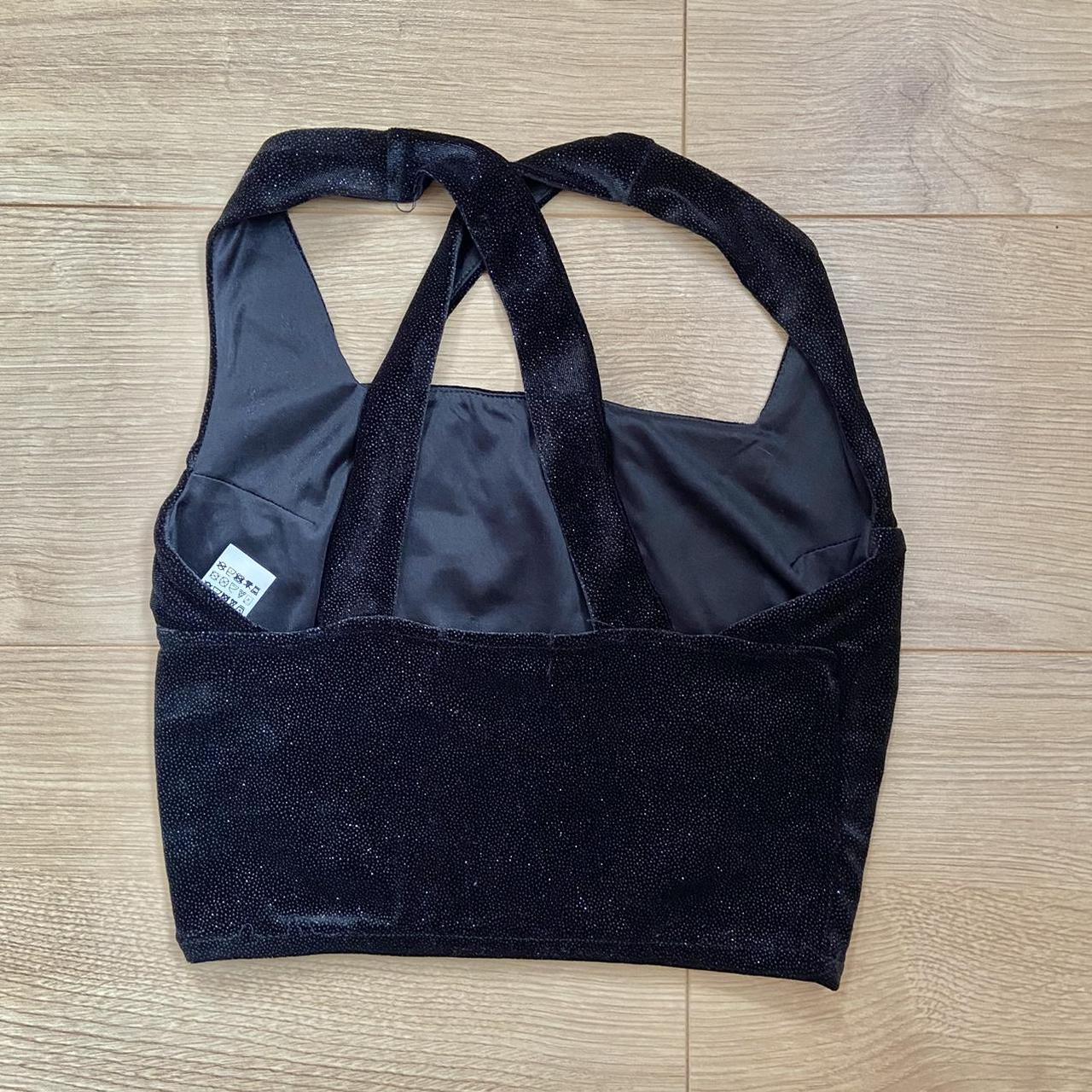 Black velvet feel glitter crop top with square neck... Depop