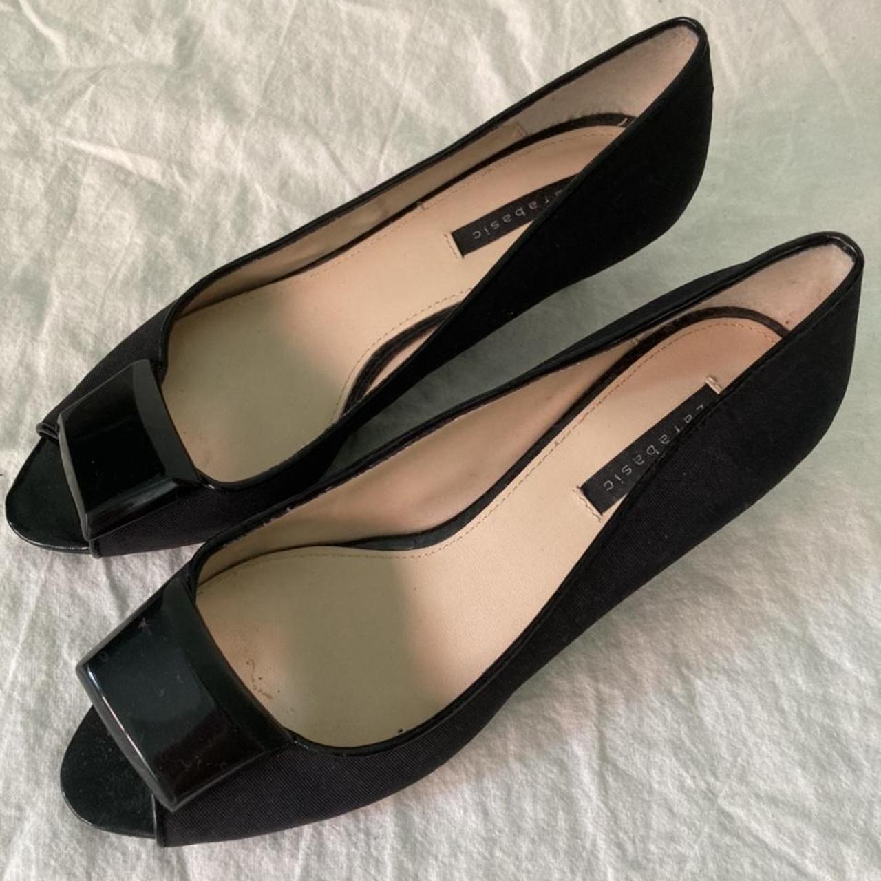 Zara black peep toe kitten heel mules shoes. Size... - Depop