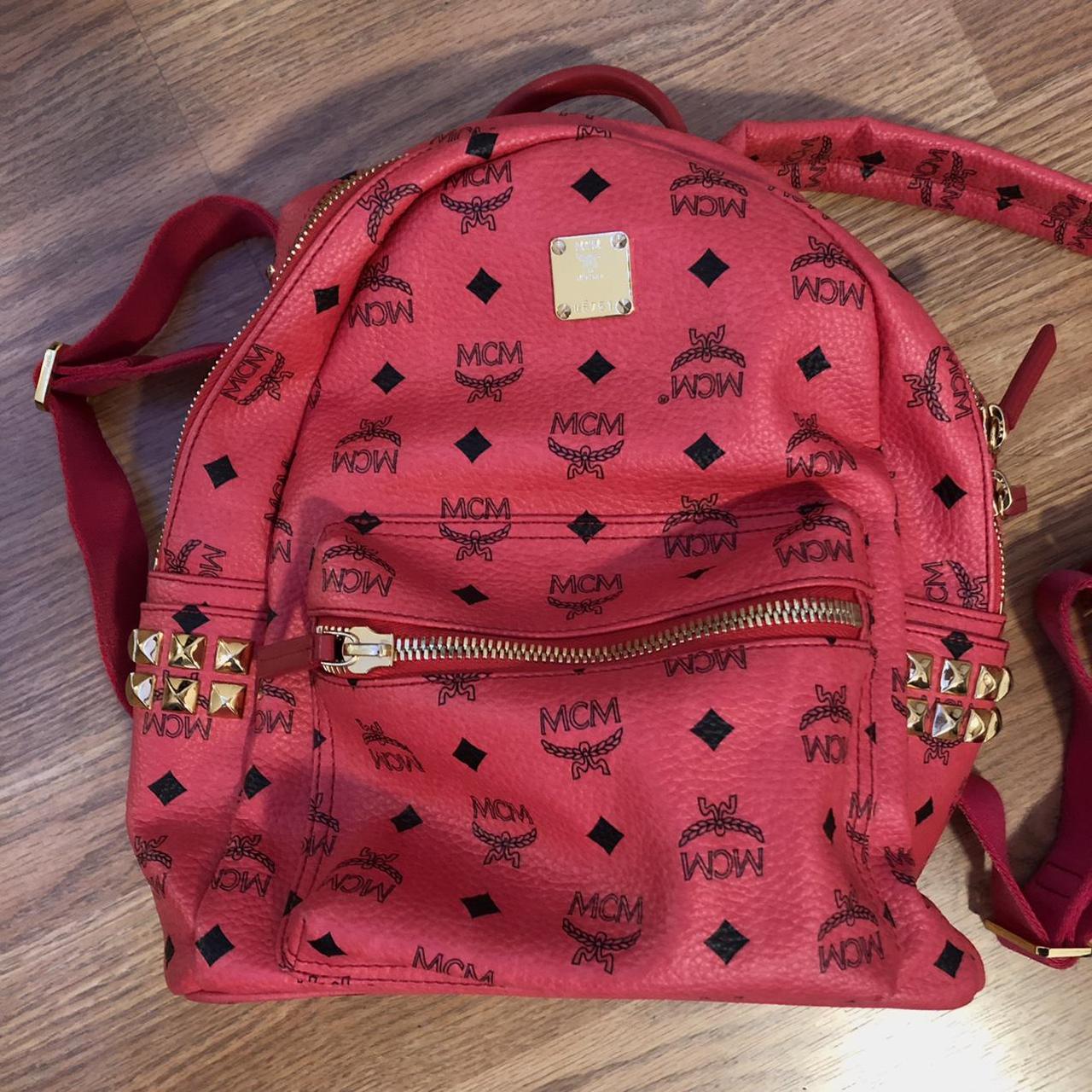 ruby red mcm backpack
