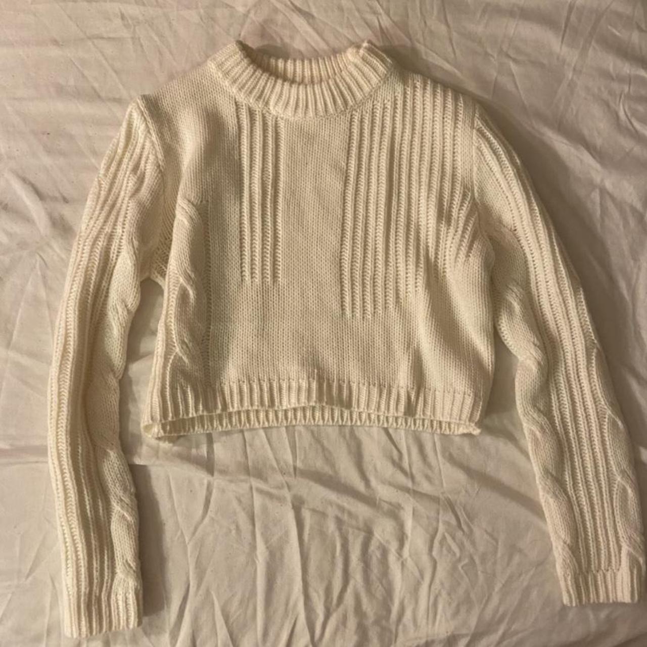 White cable knit cropped sweater - Depop