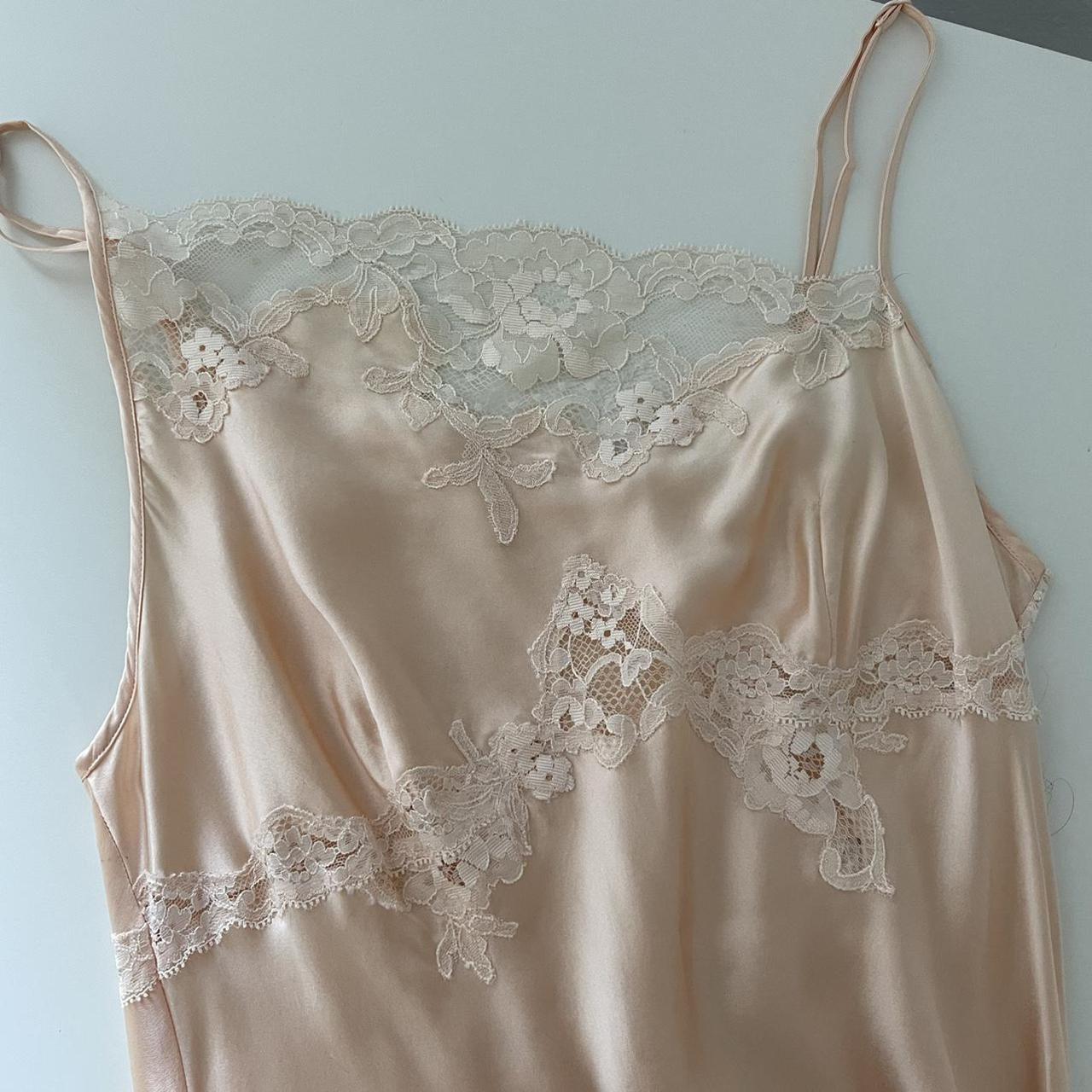 Pale pink vintage silk and lace maxi slip dress from... - Depop