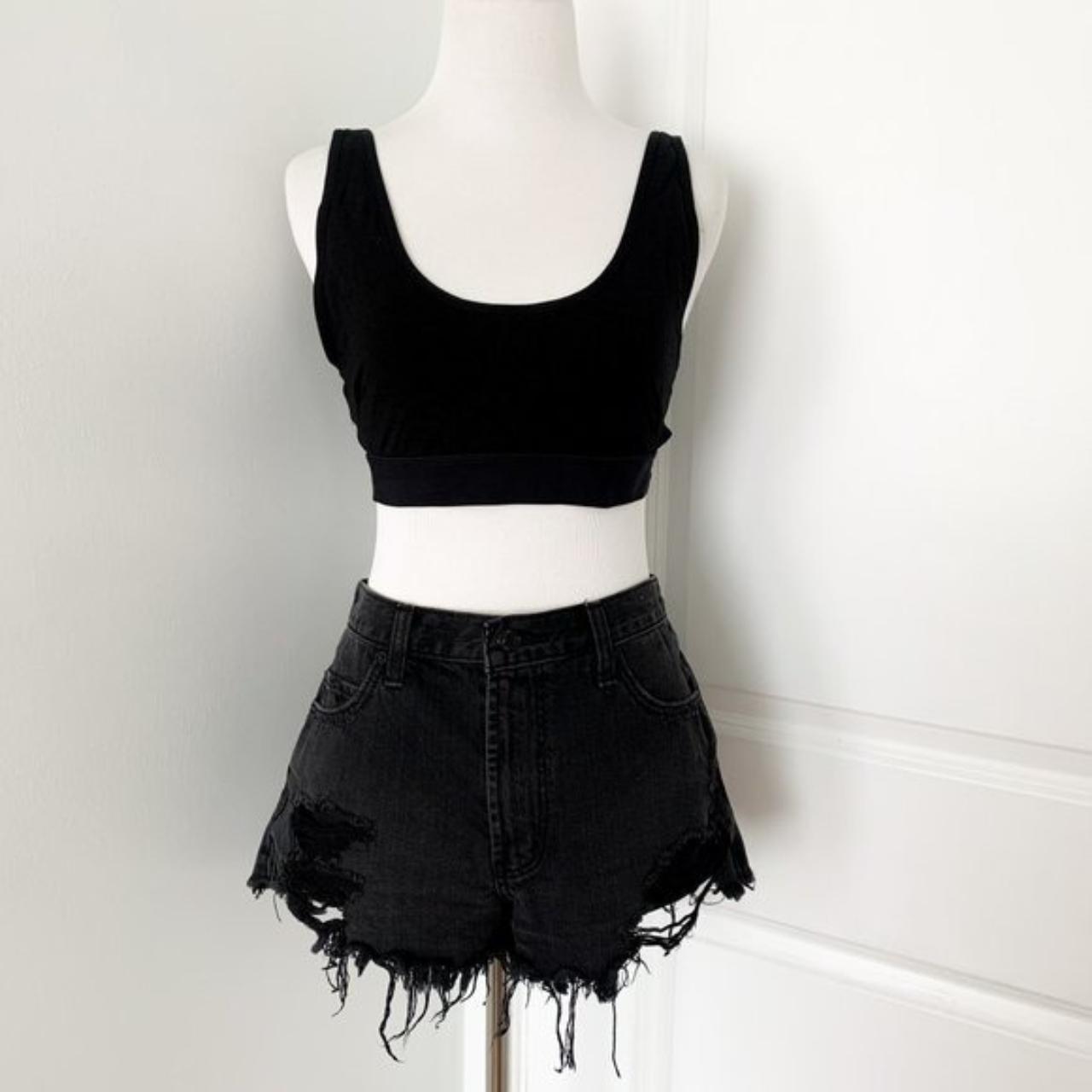 Abercrombie & Fitch Black Demin High Waisted Shorts... - Depop