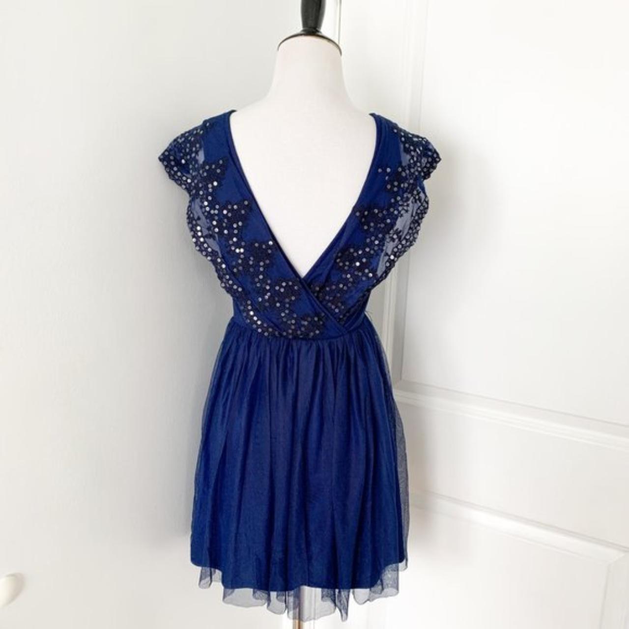 Asos Navy Blue Mini Dress with black lace and... - Depop