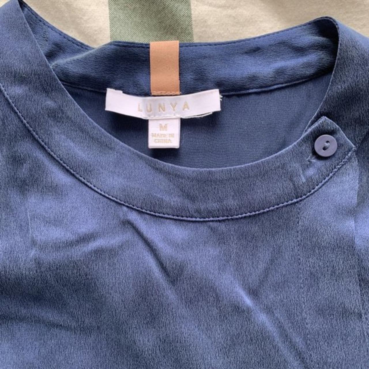 Lunya Navy Blue Washable Silk Long Sleeve Button... - Depop