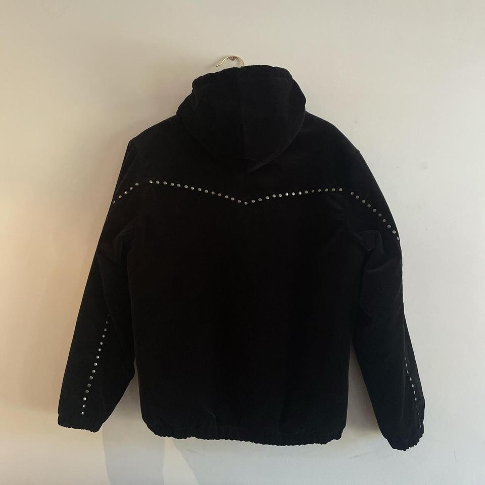 Supreme Black Studded velvet hooded work jacket.... - Depop