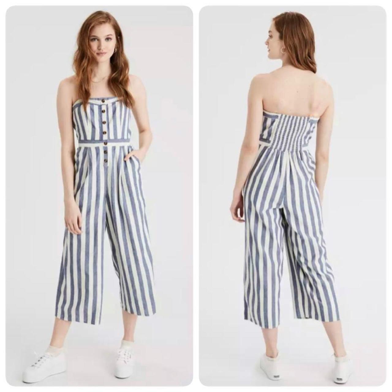 American Eagle striped button front strapless