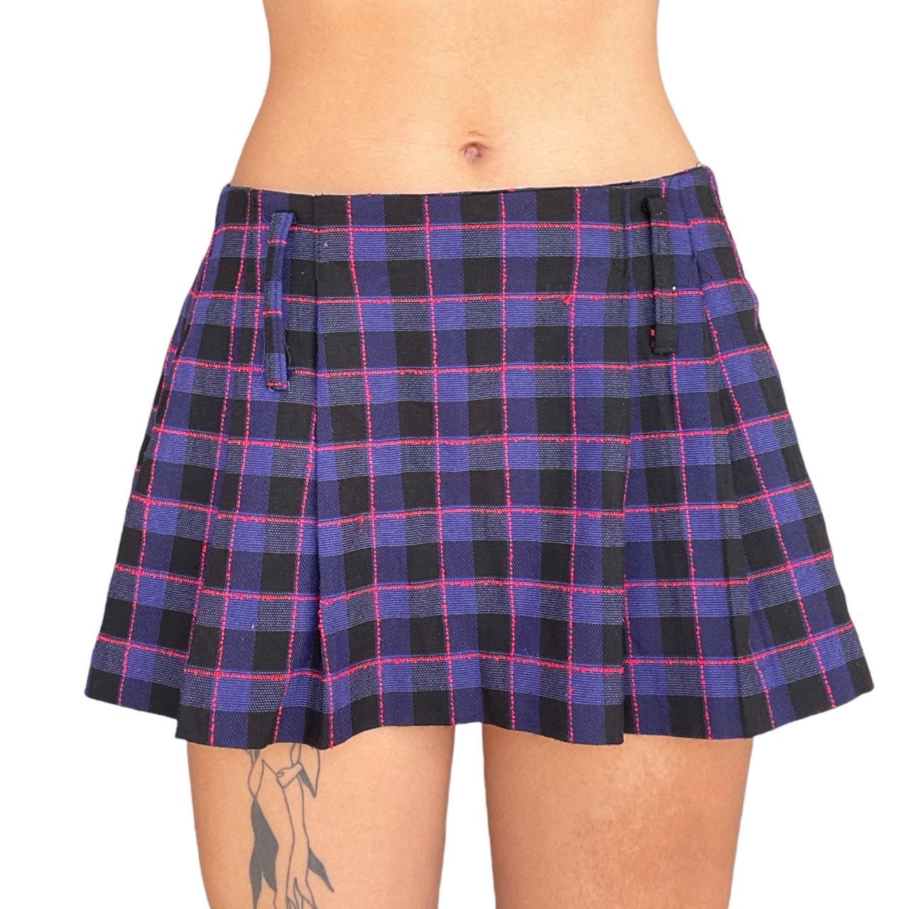 90s miniskirt plaid skirt in purple and black... Depop