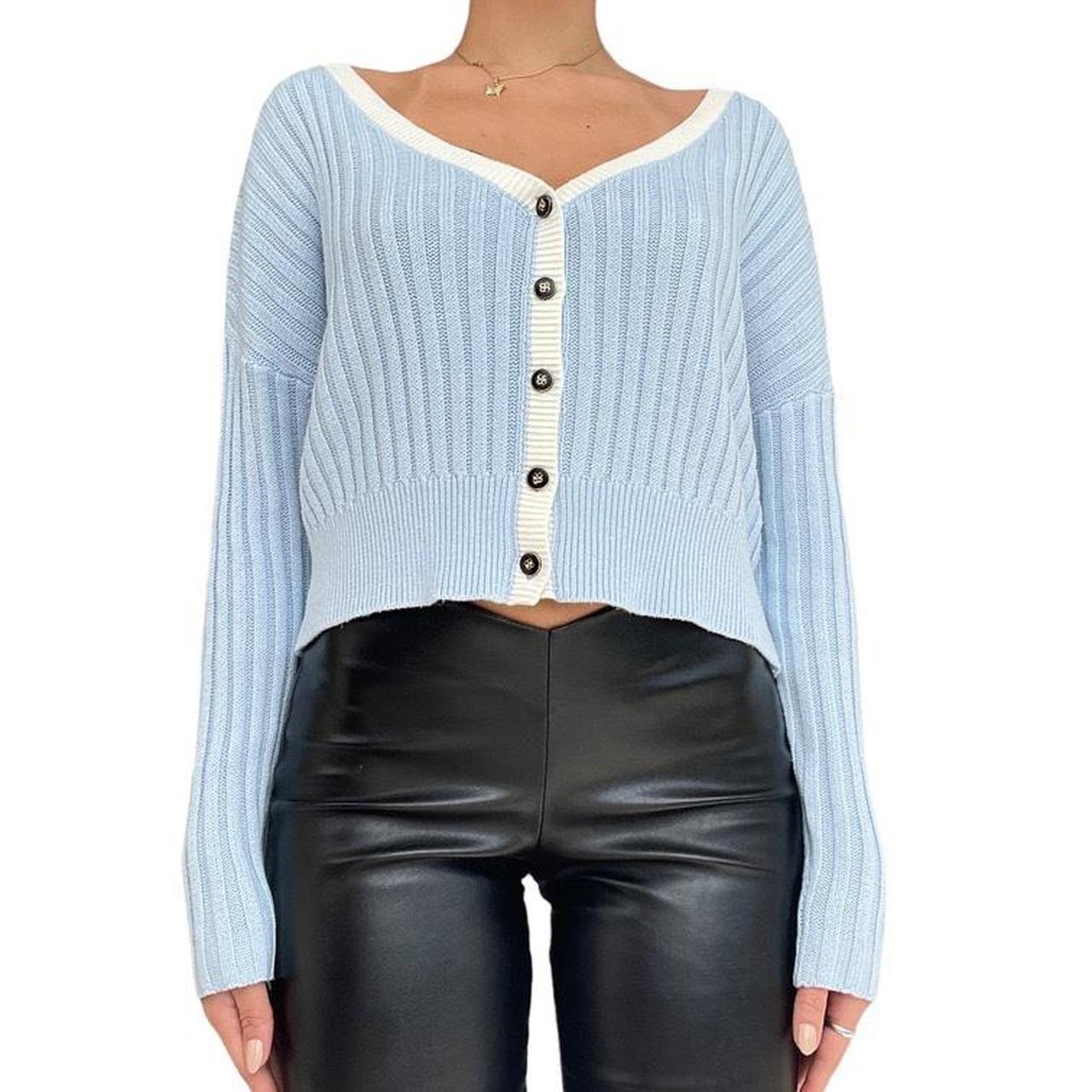 Women's Blue and White Cardigan Depop