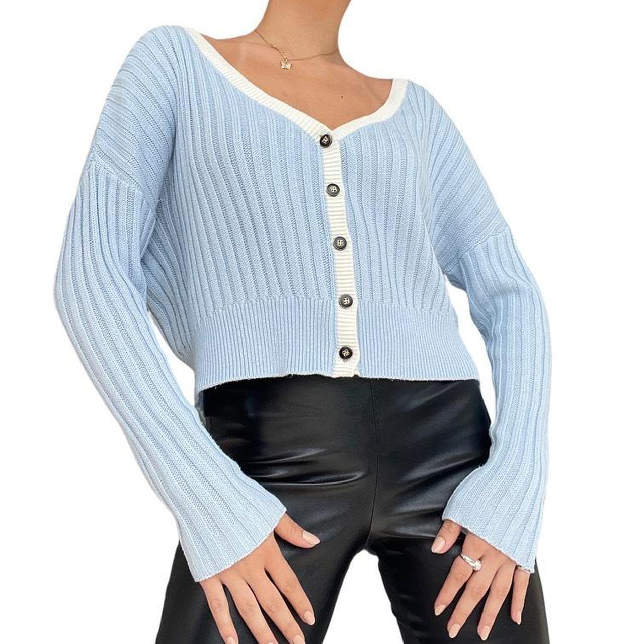 Women's Blue and White Cardigan Depop