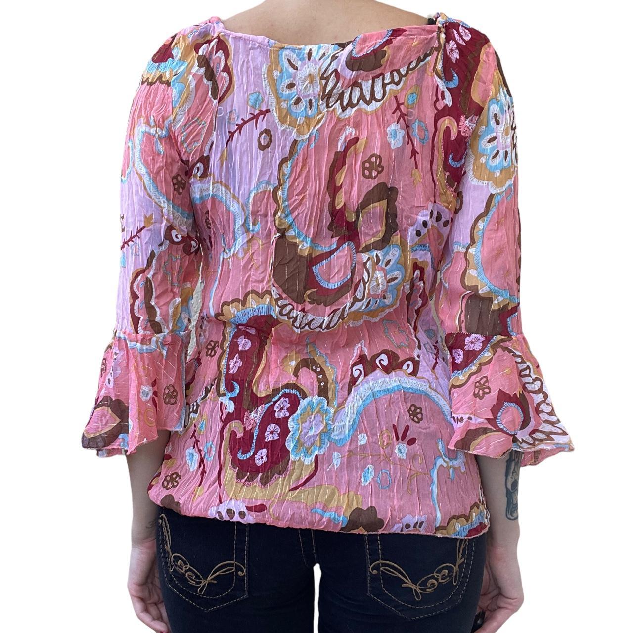 Y2k boho blouse in pink with falsely floral print 💕... - Depop