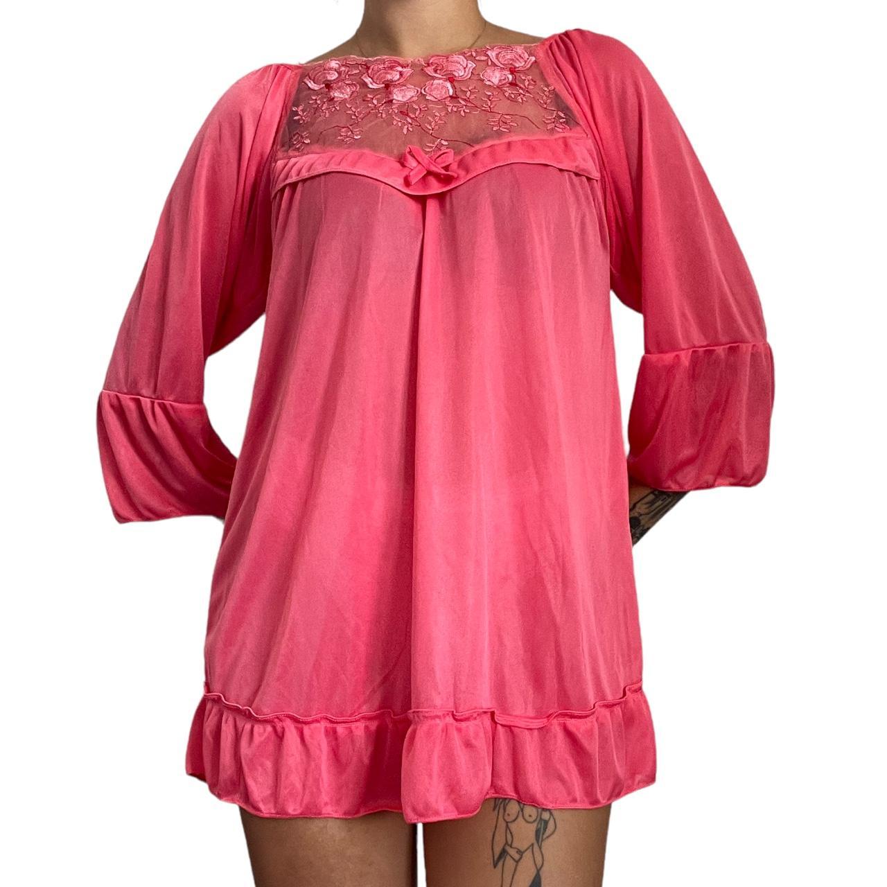 Vintage pink babydoll dress with milkmaid sleeves... - Depop