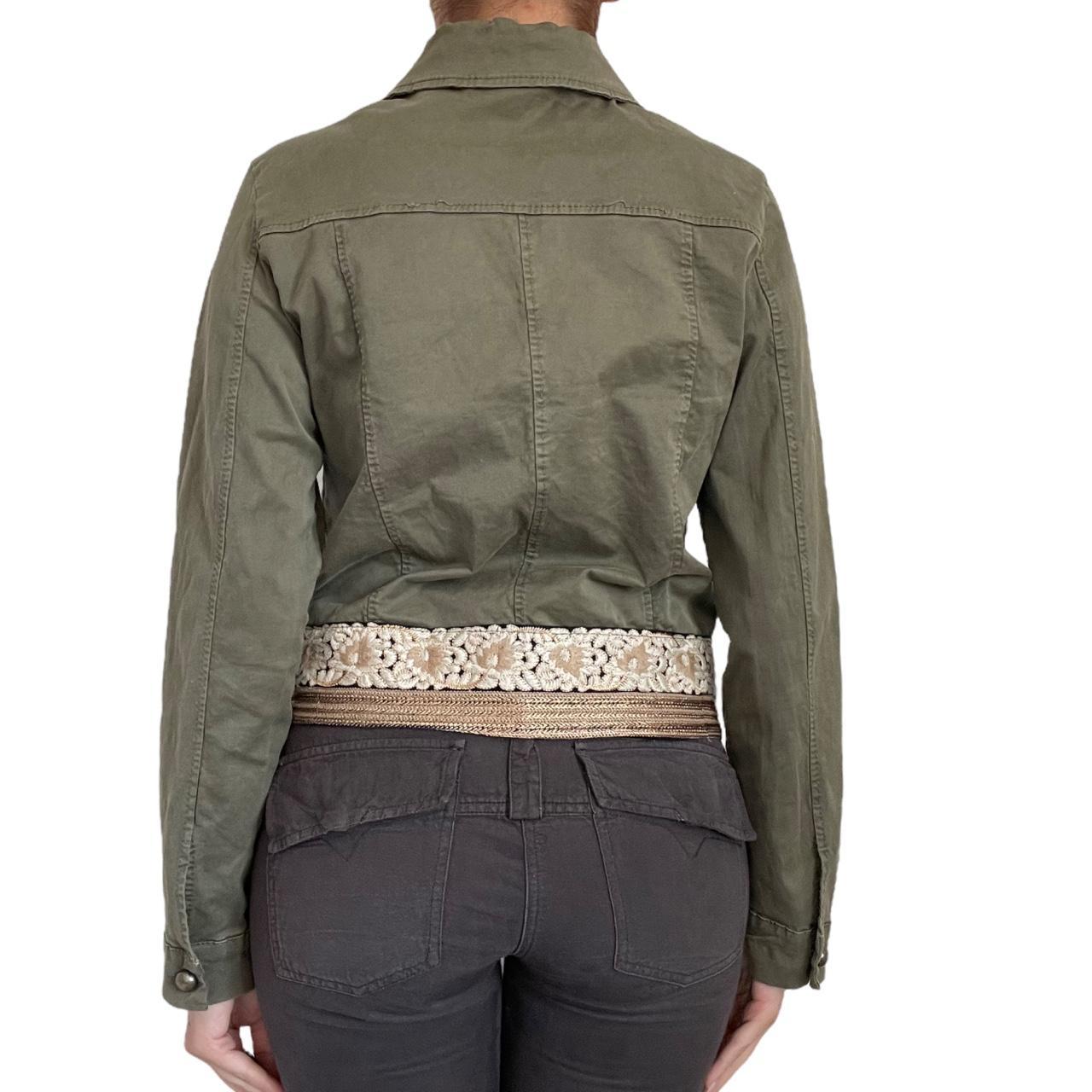 y2k army jacket with floral embroidery and patches... Depop