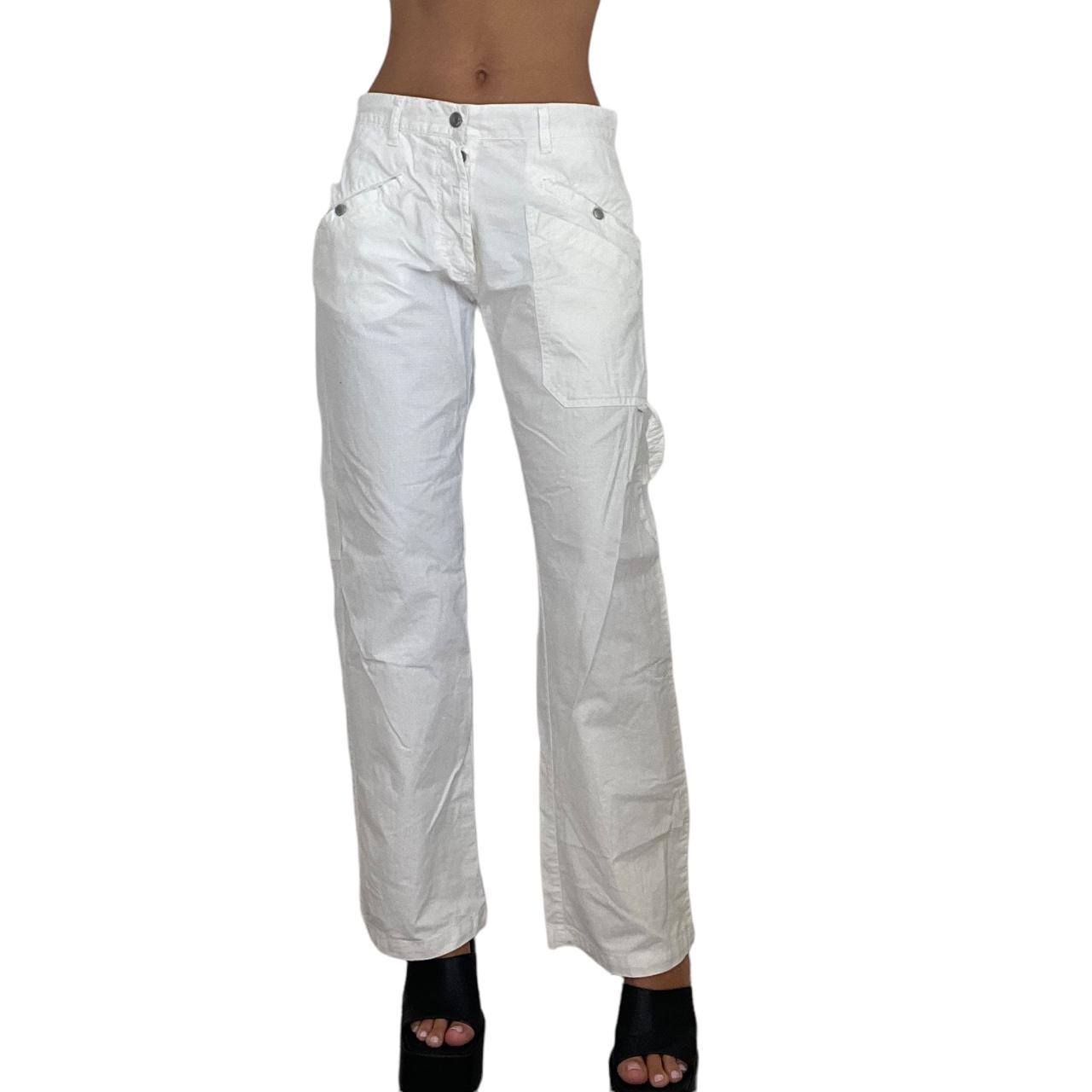 y2k white cargo pants low rise fit vintage 2000s... - Depop