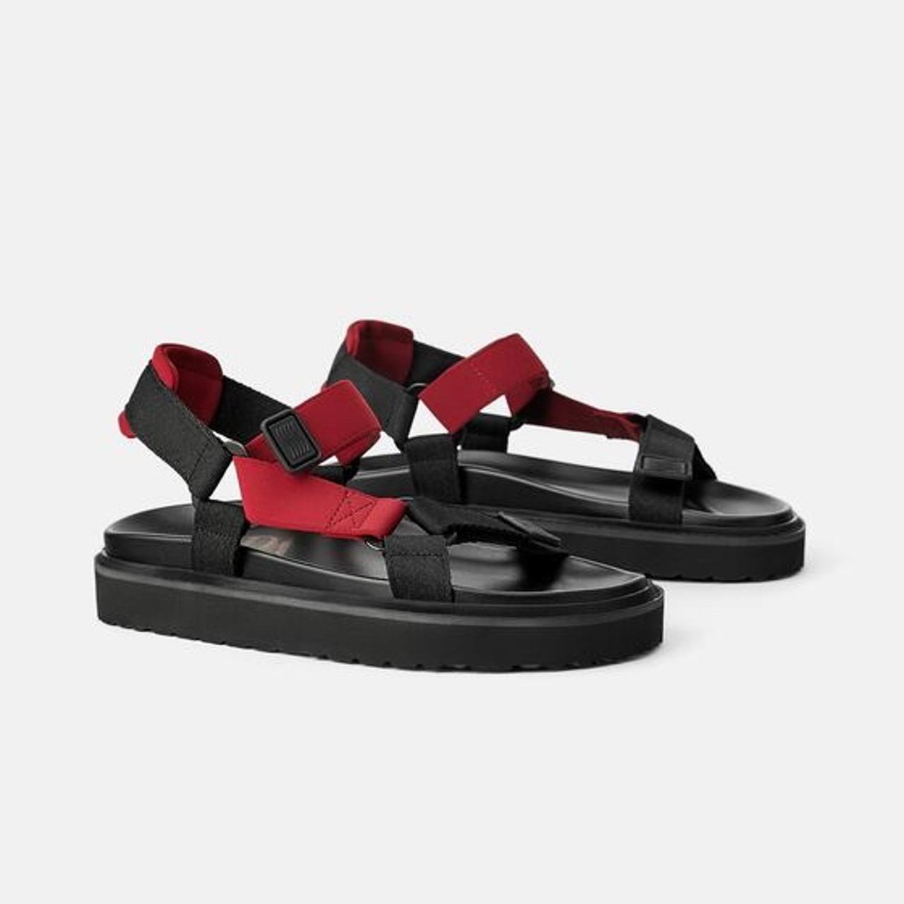 ZARA // strappy sandals • color: black & red •... - Depop
