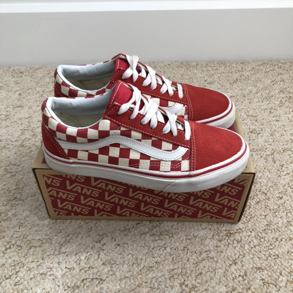 vans old skool primary check red