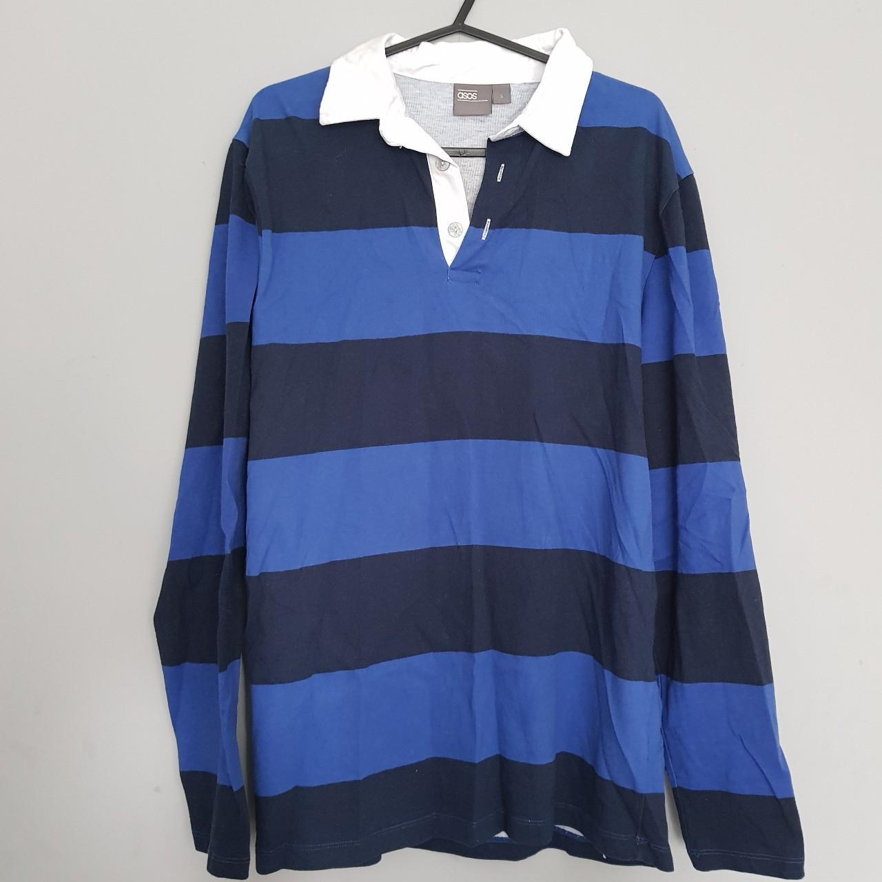 Asos blue stripe rugby shirt In size small Excellent... - Depop