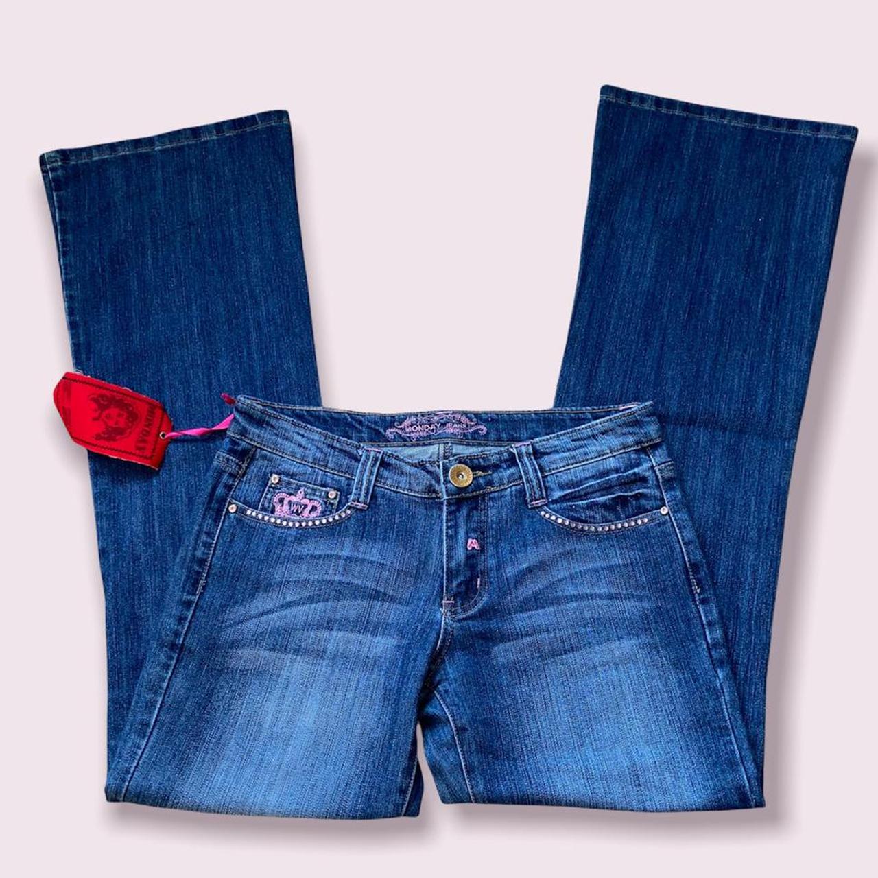 2000s flared jeans with pink crown 🦋£2 tracked... Depop