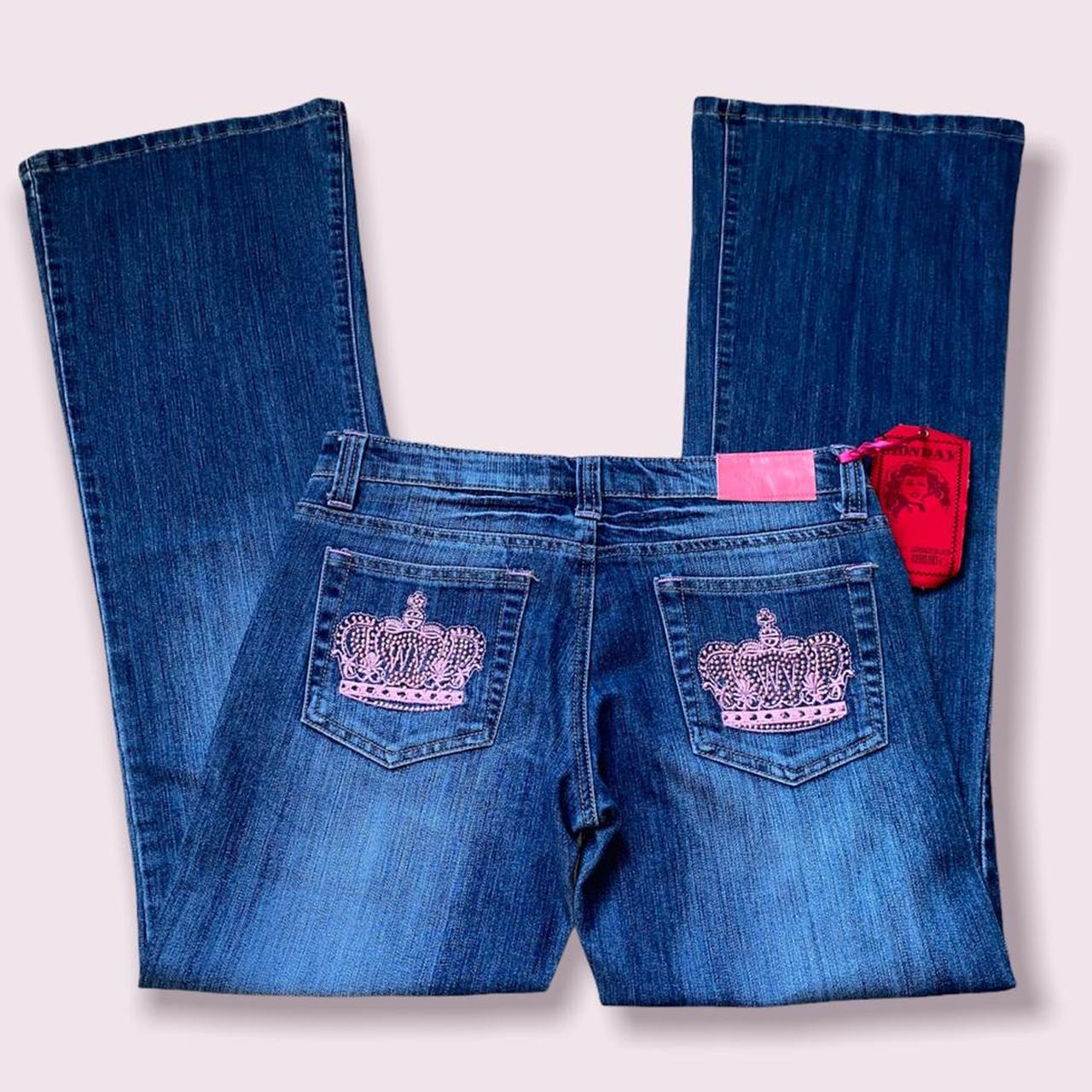 2000s flared jeans with pink crown 🦋£2 tracked... Depop