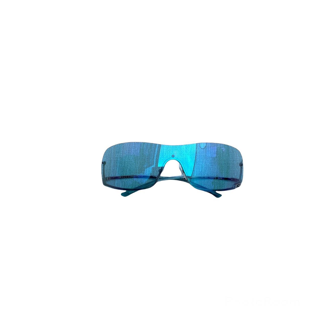Vintage Gucci Rimless sunglasses , Blue tinted Lens - Depop