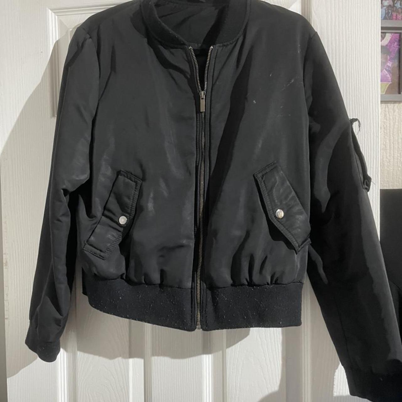 Bomber jacket Black Slight tear on pocket on arm - Depop