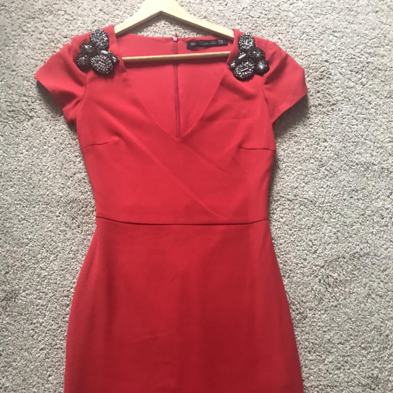 Zara red mini dress a little bit damaged near zip on... - Depop