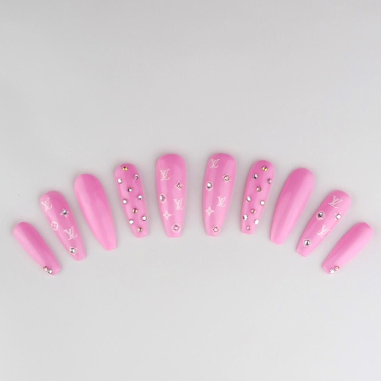 LUXURY PINK LV Press on nails Size Small 10 nails - Depop