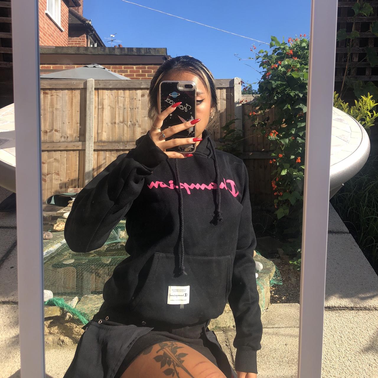 black and pink champion hoodie