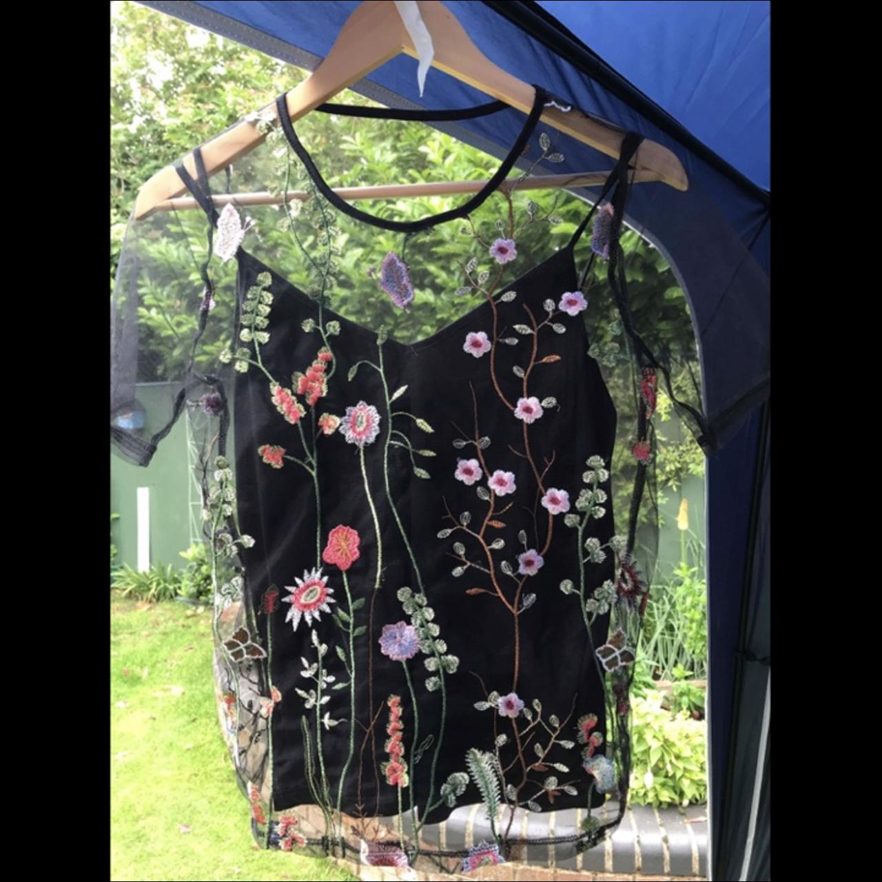 New look sheer floral embroidered top with black