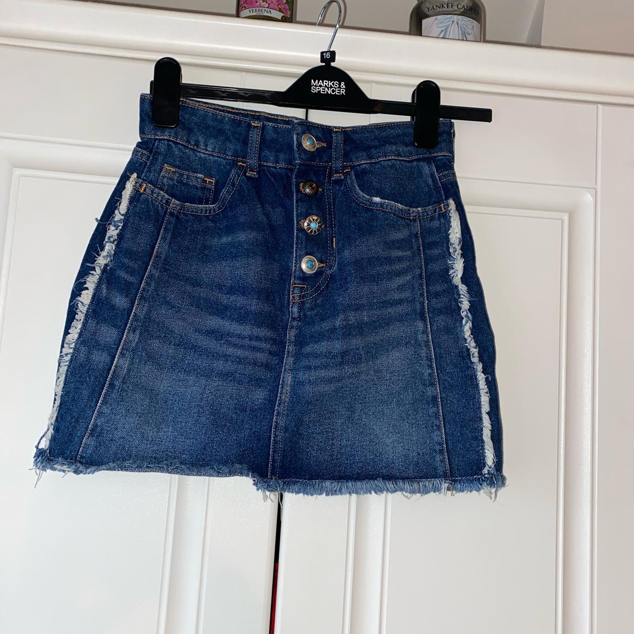 Zara denim skirt size extra small, worn once #zara... - Depop