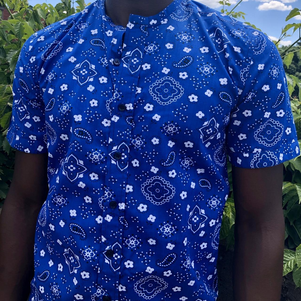 Blue bandana shirt. Handmade in Nigeria 🇳🇬 Pair - Depop