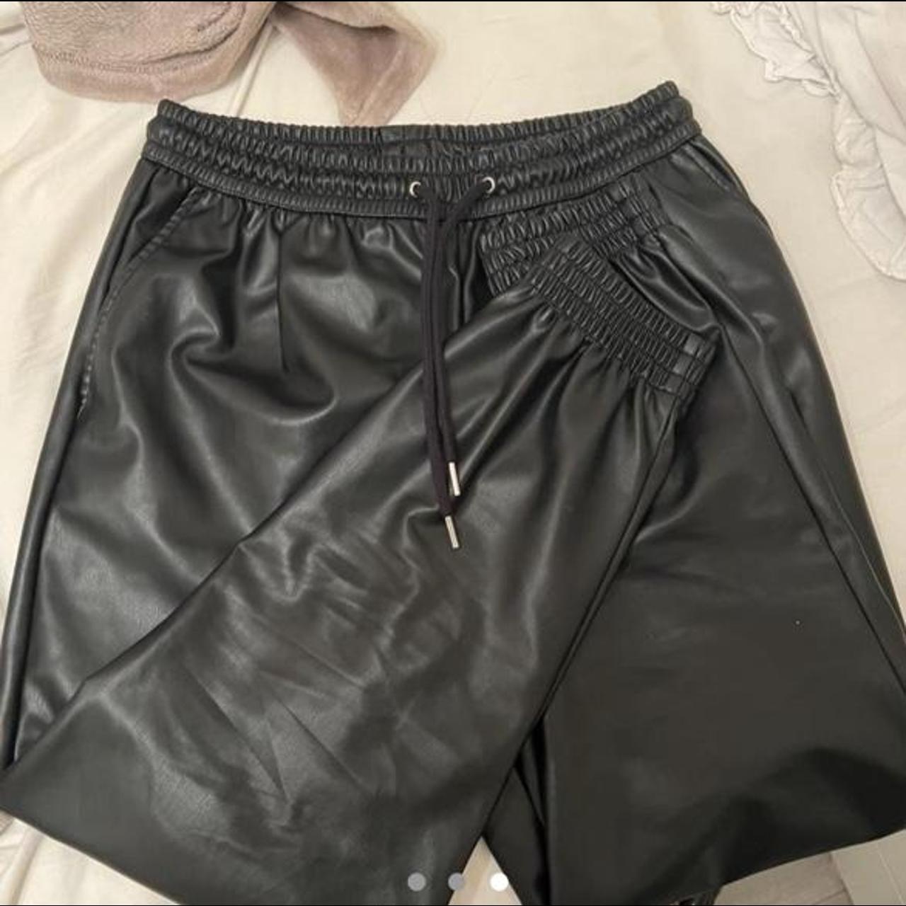 Zara leather joggers, barely worn. bought for 29.99 - Depop