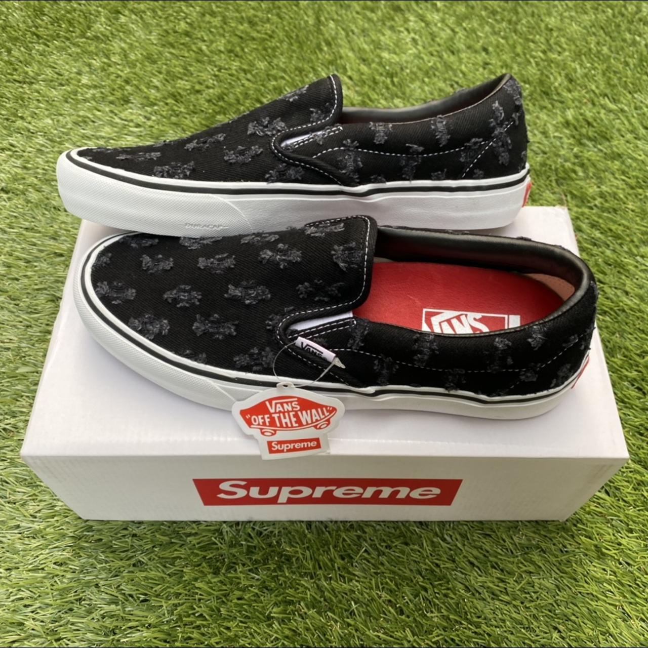 🚨🖤 | Supreme x Vans Slip-On Black Hole Punch Denim |... - Depop