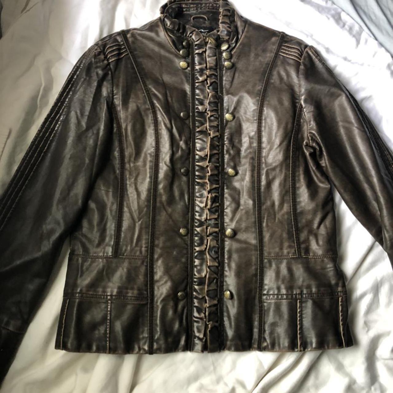 vintage leather jacket! i love the buttons on this,... - Depop