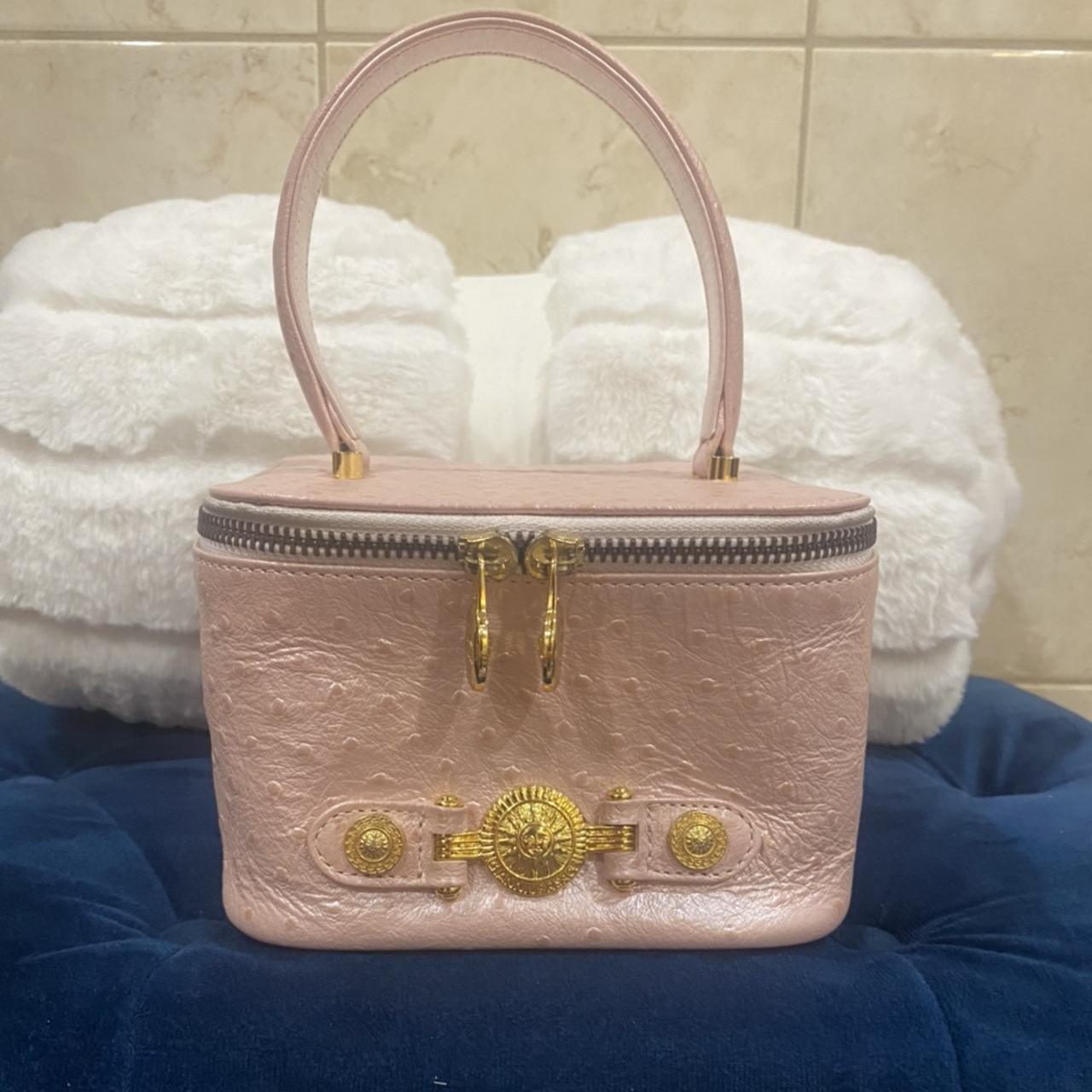 Gianni Versace Ostrich Baby pink vanity bag Vintage... - Depop