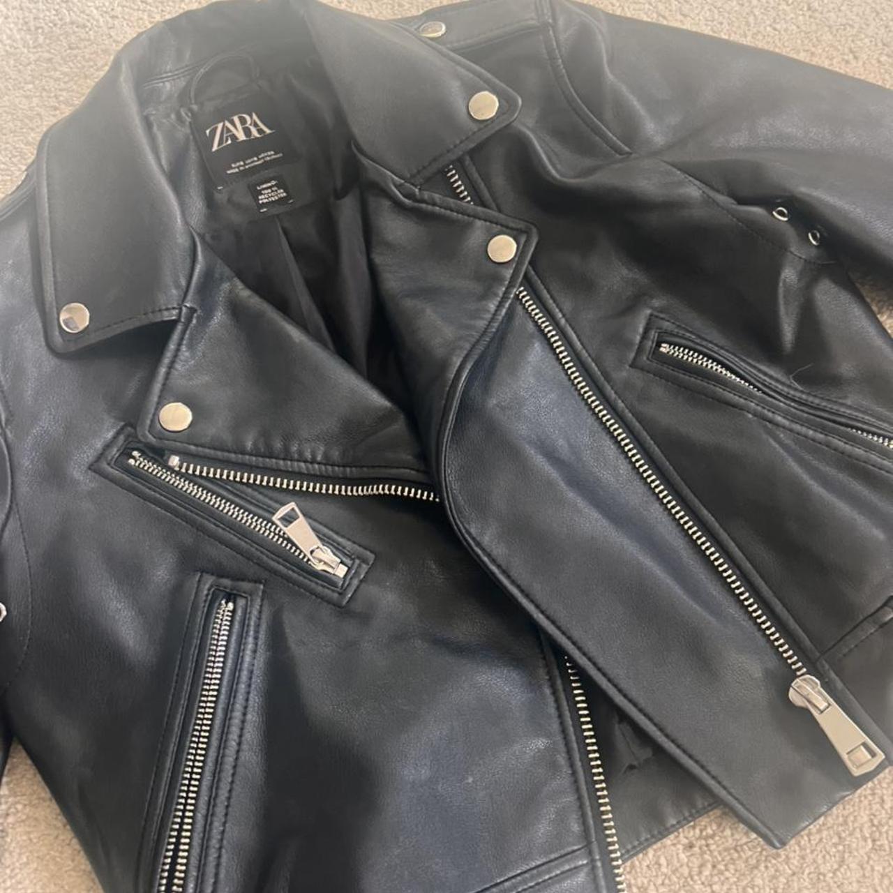 Zara leather jacket New condition Worn a handful... - Depop