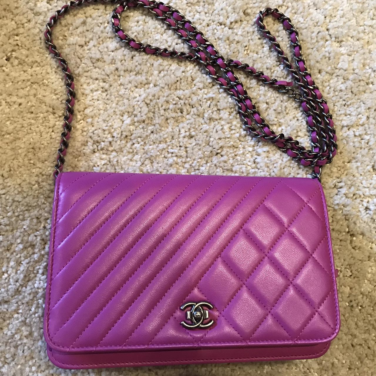 Pink Chanel Lambskin Wallet - Depop